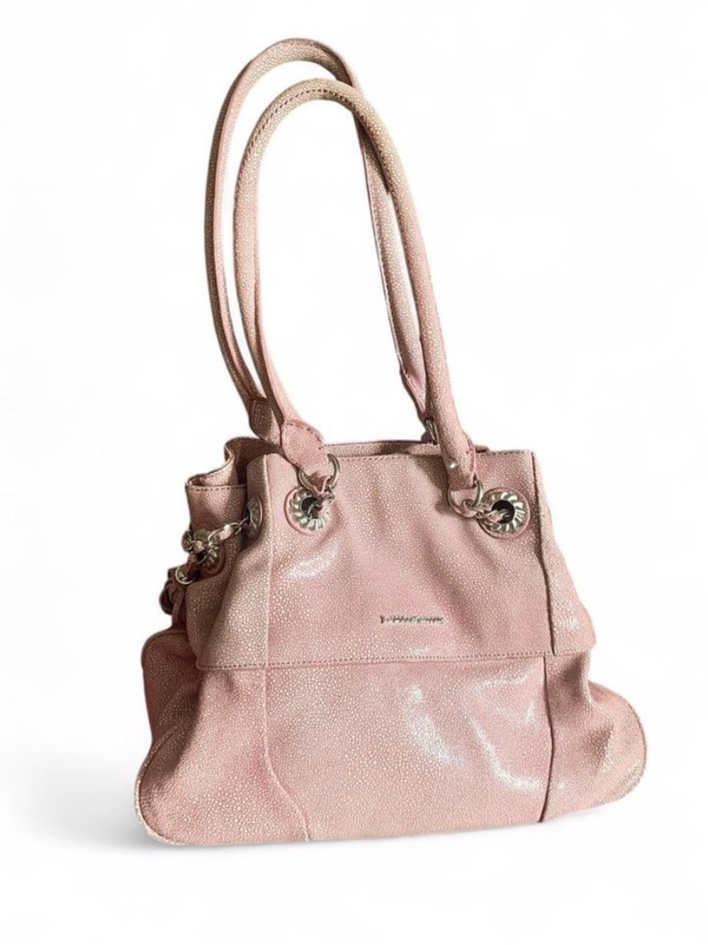 Judith Ripka Pink Embossed Stingray Leather Shoulder Bag Purse